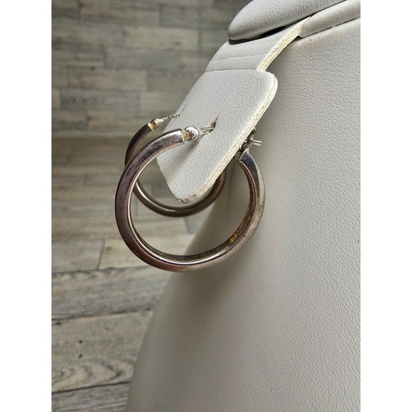 Sterling Silver 925 1.25" Hoop Earrings Stamped 925 Thailand - Picture 3 of 4
